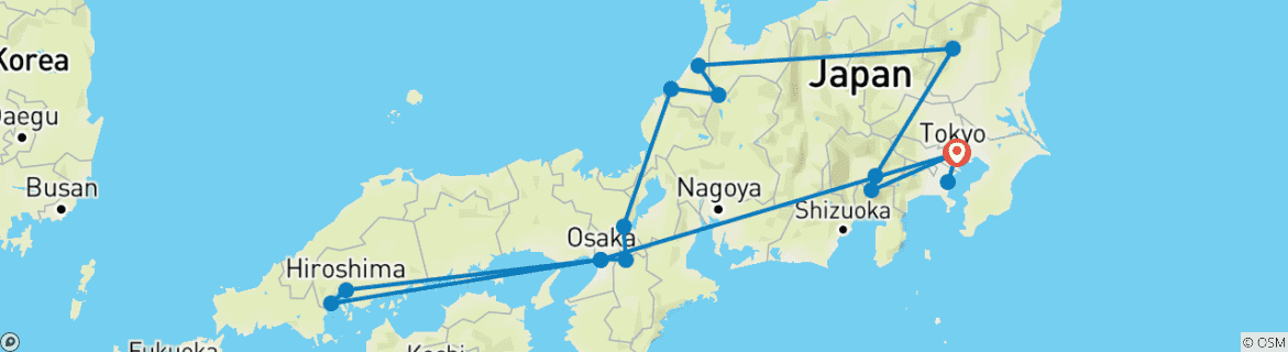 Image of a map showing the route of the tour