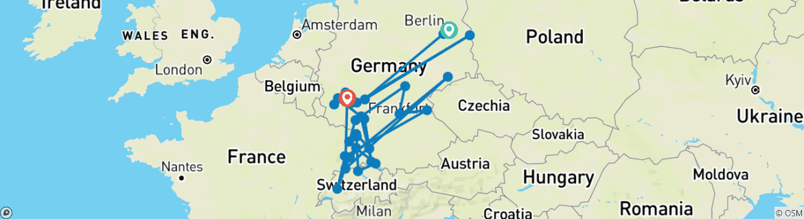 Image d'une carte montrant l'itinéraire du circuit