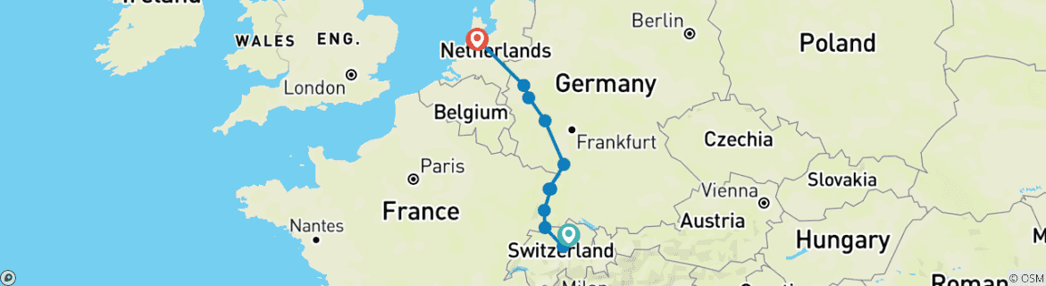 Image d'une carte montrant l'itinéraire du circuit