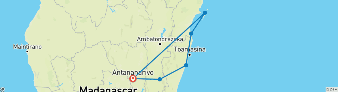 Image of a map showing the route of the tour