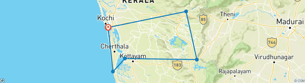 Image of a map showing the route of the tour