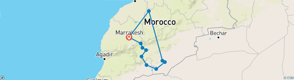 Image of a map showing the route of the tour