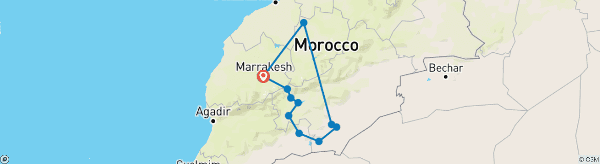 Image of a map showing the route of the tour
