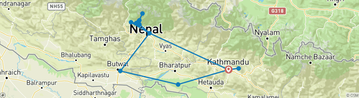 Image d'une carte montrant l'itinéraire du circuit