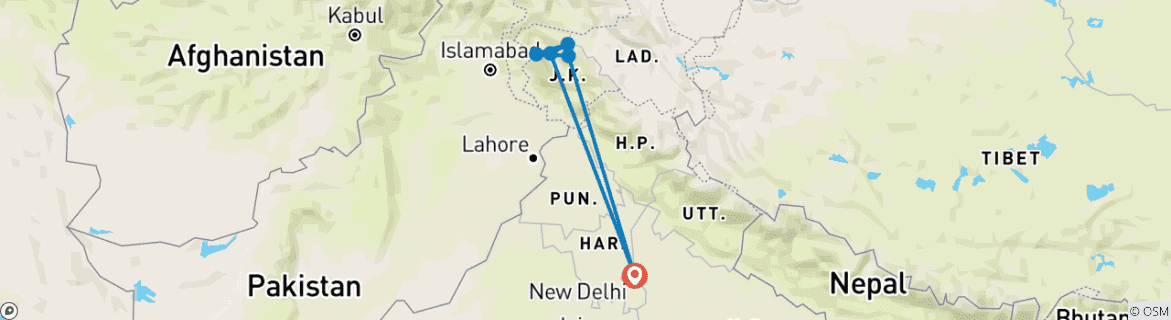 Image of a map showing the route of the tour