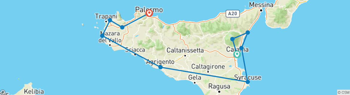 Image of a map showing the route of the tour