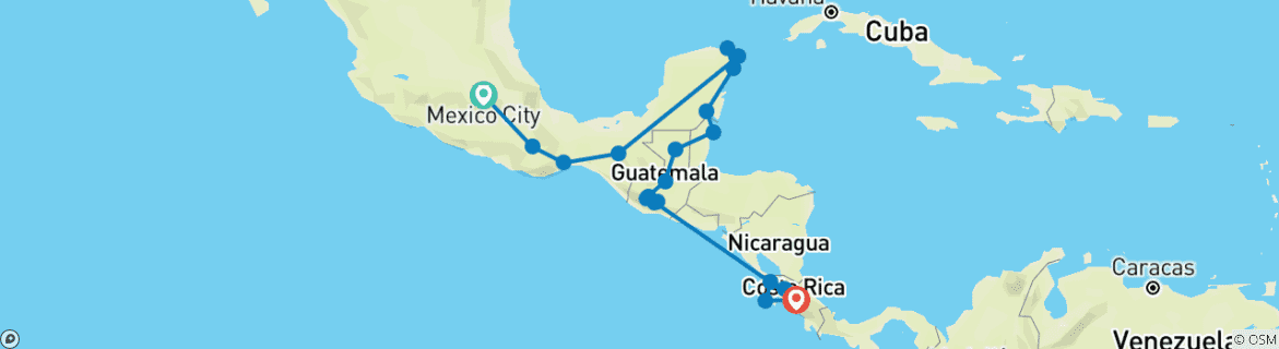 Image of a map showing the route of the tour