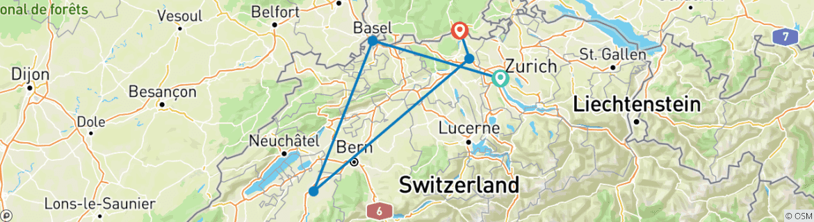 Karte mit der Reiseroute