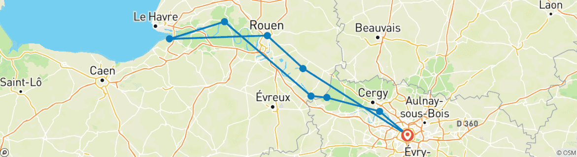 Image d'une carte montrant l'itinéraire du circuit