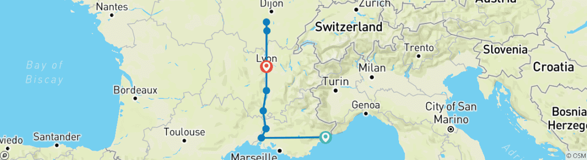 Image d'une carte montrant l'itinéraire du circuit