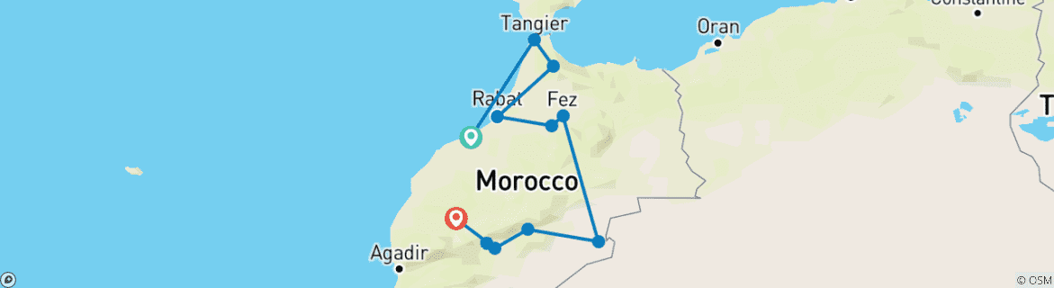 Karte mit der Reiseroute