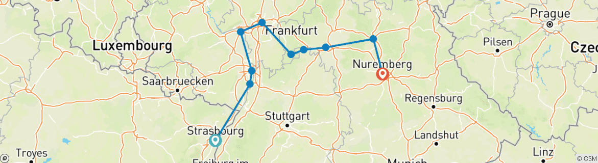 Image d'une carte montrant l'itinéraire du circuit