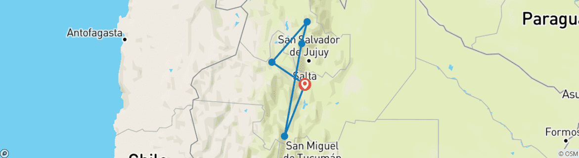 Image d'une carte montrant l'itinéraire du circuit
