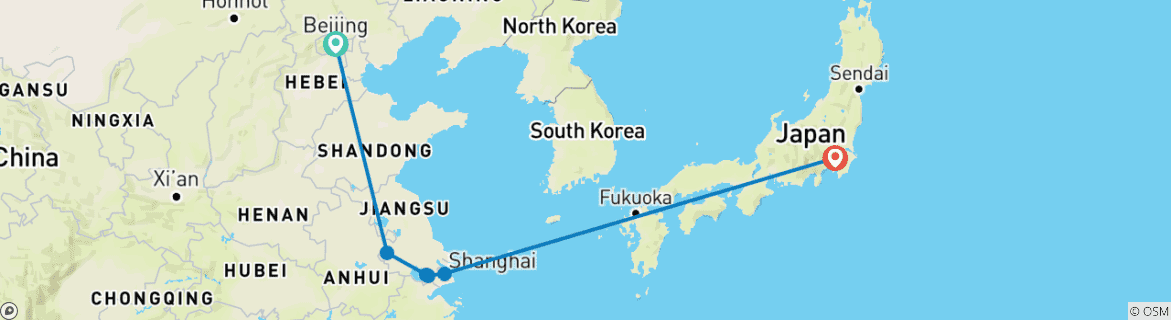 Image of a map showing the route of the tour