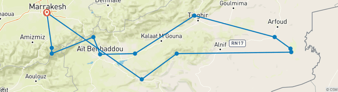 Karte mit der Reiseroute