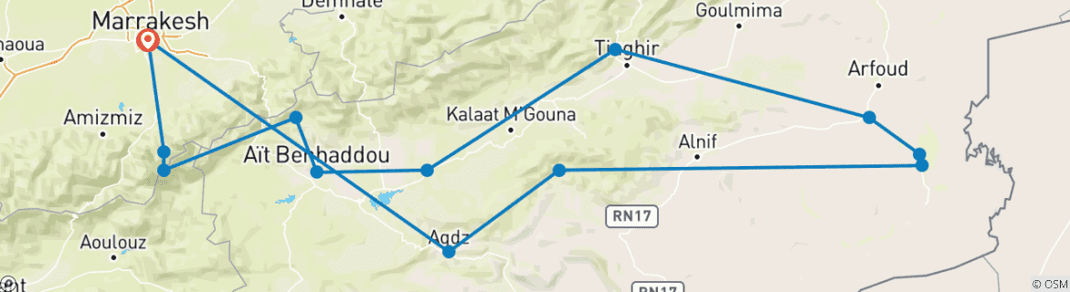 Image d'une carte montrant l'itinéraire du circuit
