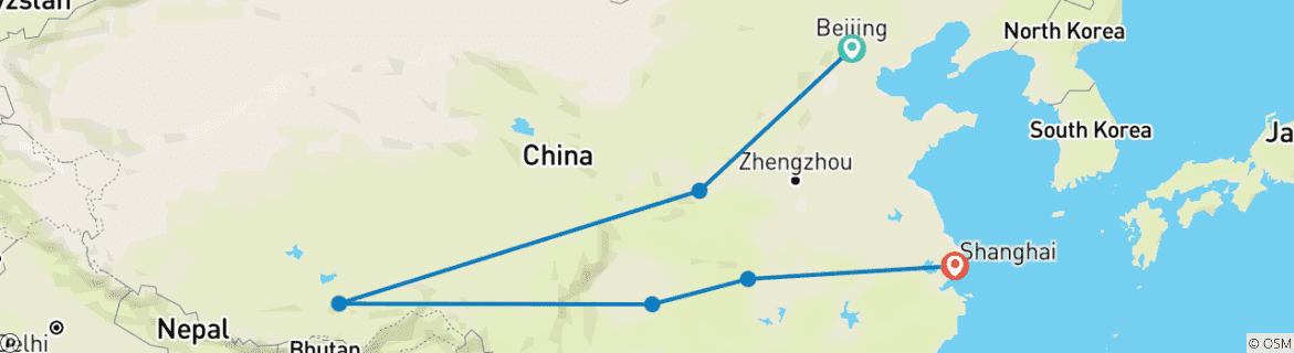 Image of a map showing the route of the tour