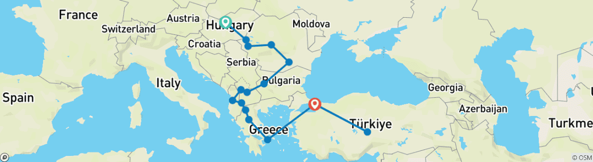 Karte mit der Reiseroute