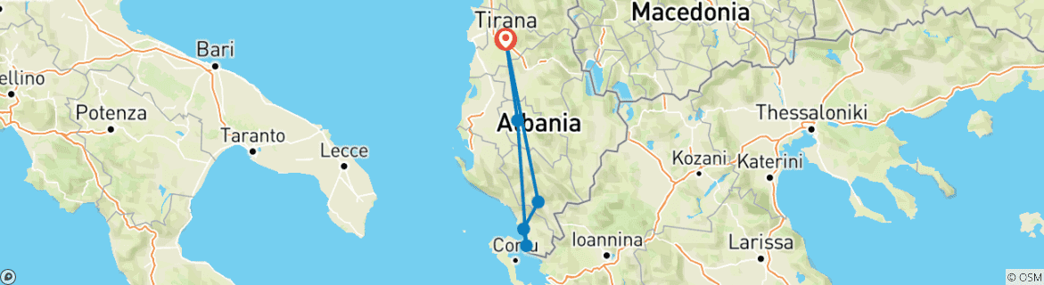 Karte mit der Reiseroute