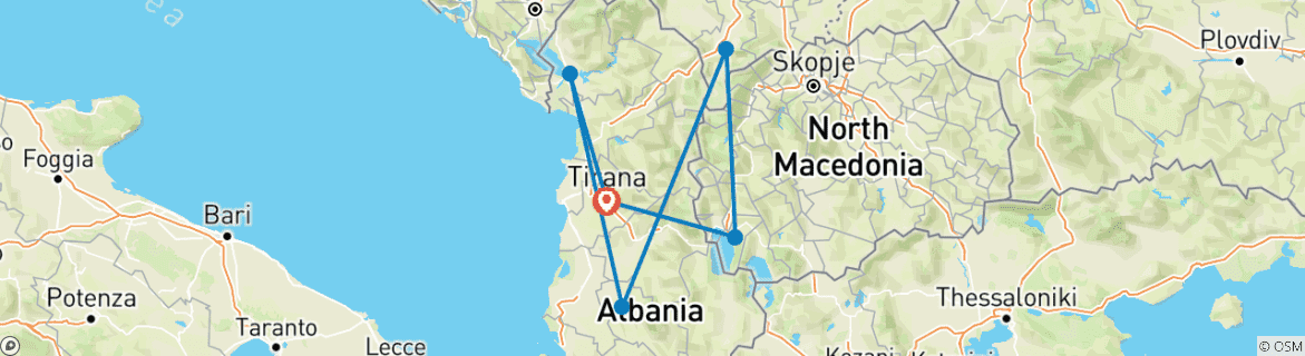 Foto van een kaart met de route van de rondreis