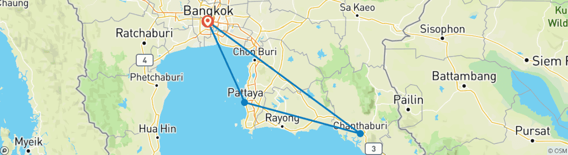 Image of a map showing the route of the tour