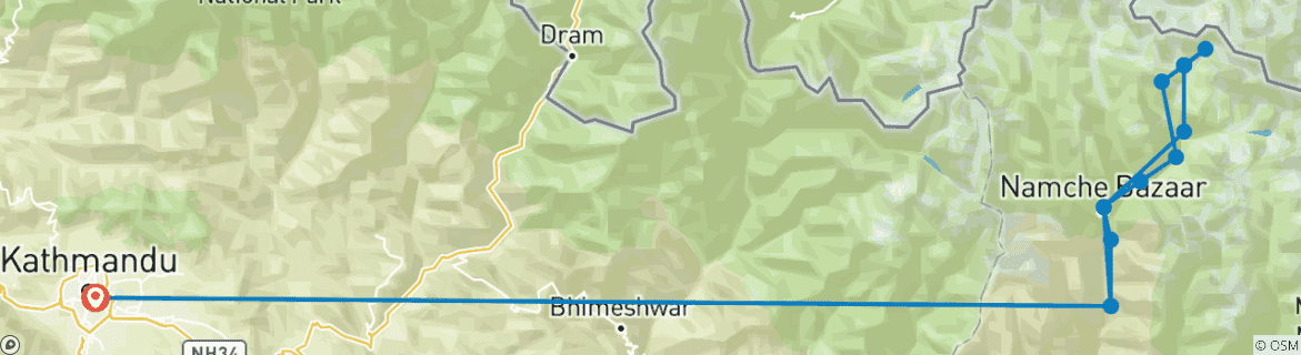 Image of a map showing the route of the tour