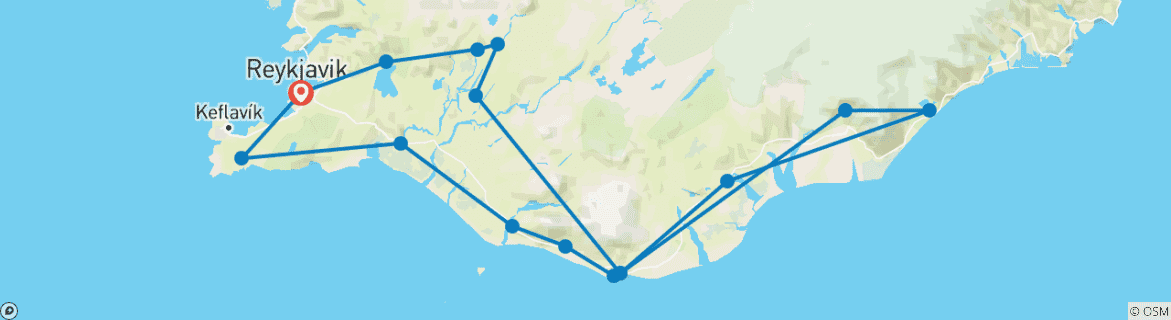 Image of a map showing the route of the tour