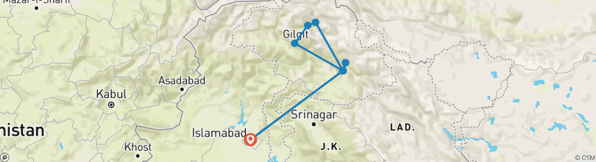 Image d'une carte montrant l'itinéraire du circuit