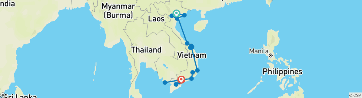 Image of a map showing the route of the tour