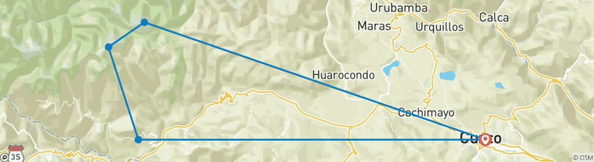 Image of a map showing the route of the tour