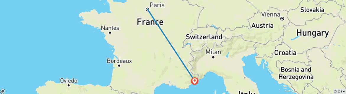 Image of a map showing the route of the tour
