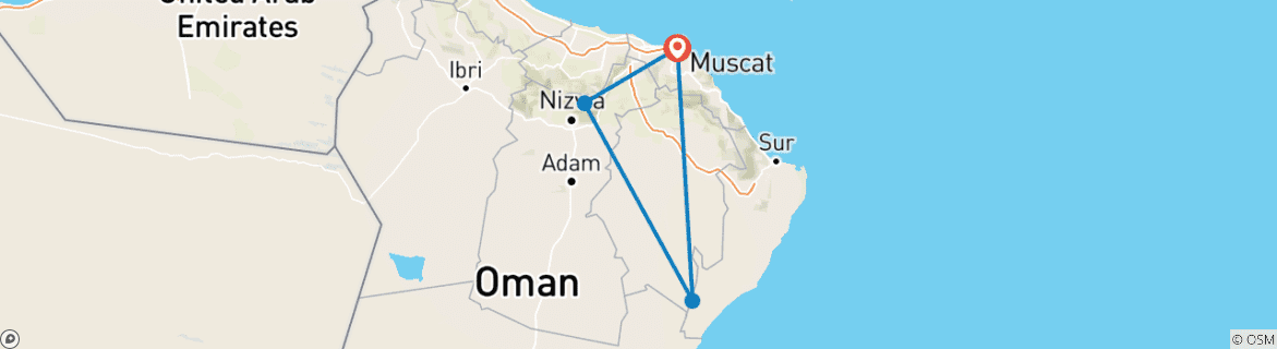 Image of a map showing the route of the tour