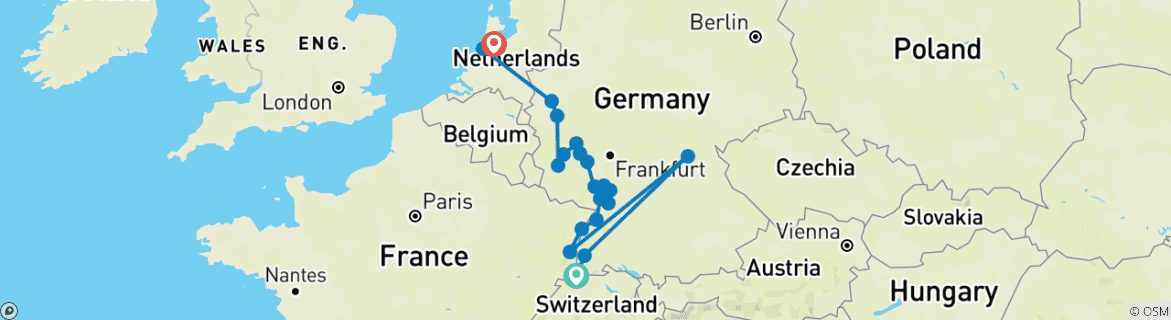 Image d'une carte montrant l'itinéraire du circuit