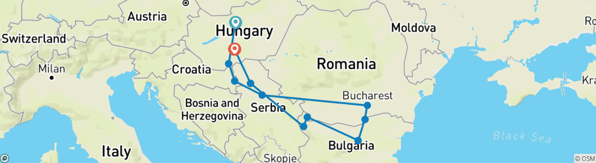 Image of a map showing the route of the tour