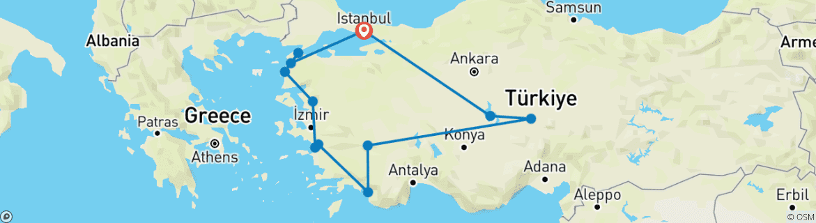 Image d'une carte montrant l'itinéraire du circuit