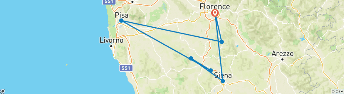 Image of a map showing the route of the tour