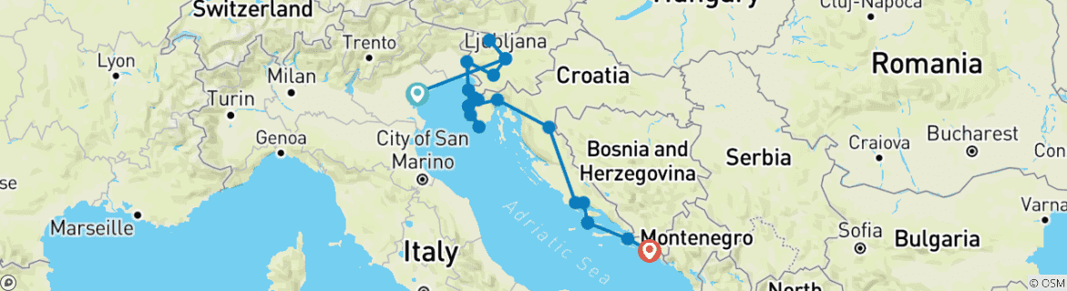 Karte mit der Reiseroute