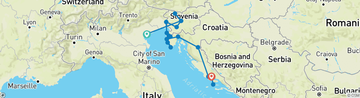 Image d'une carte montrant l'itinéraire du circuit