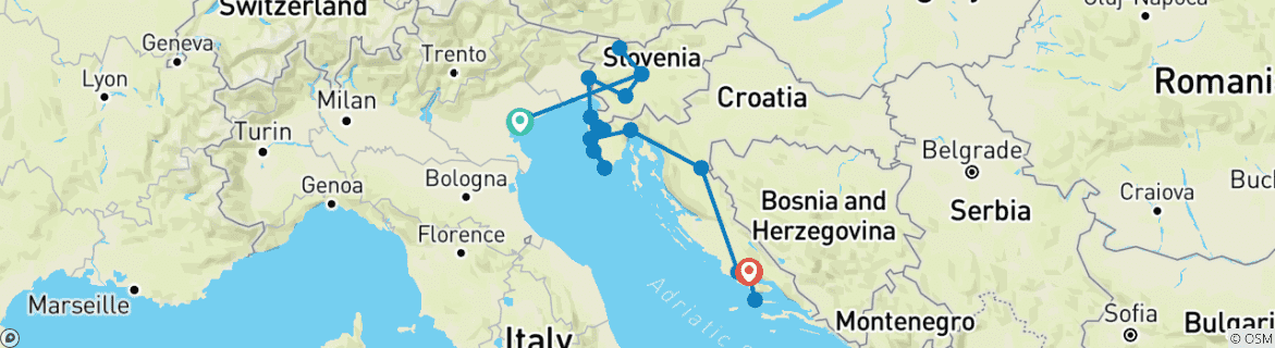 Foto van een kaart met de route van de rondreis