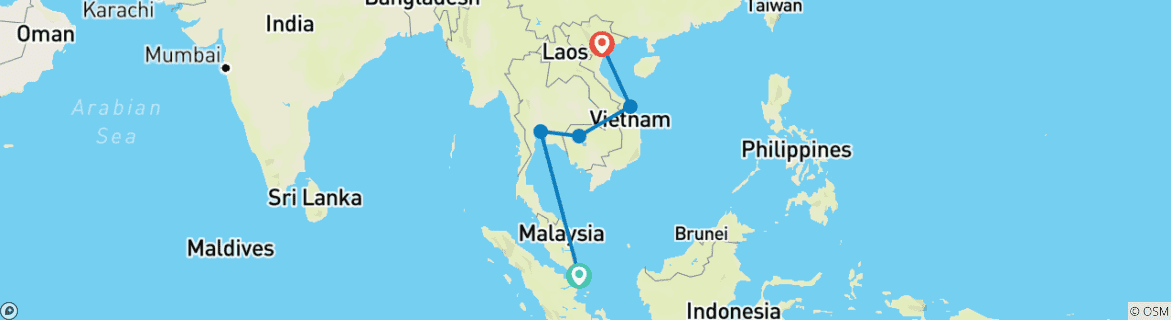 Karte mit der Reiseroute