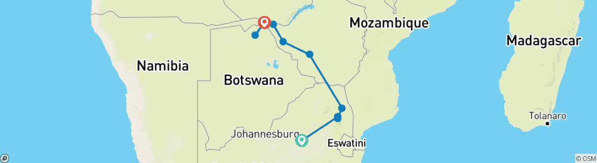 Image of a map showing the route of the tour