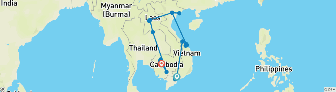 Image d'une carte montrant l'itinéraire du circuit