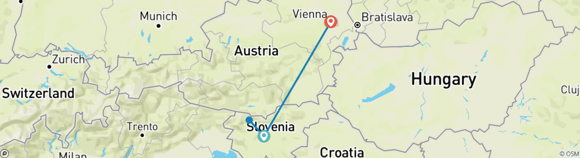 Image of a map showing the route of the tour