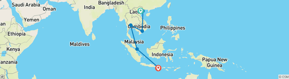Image of a map showing the route of the tour