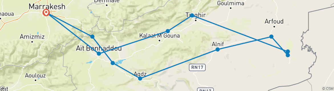 Image d'une carte montrant l'itinéraire du circuit