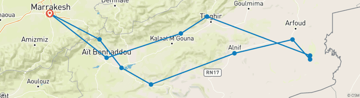 Image d'une carte montrant l'itinéraire du circuit