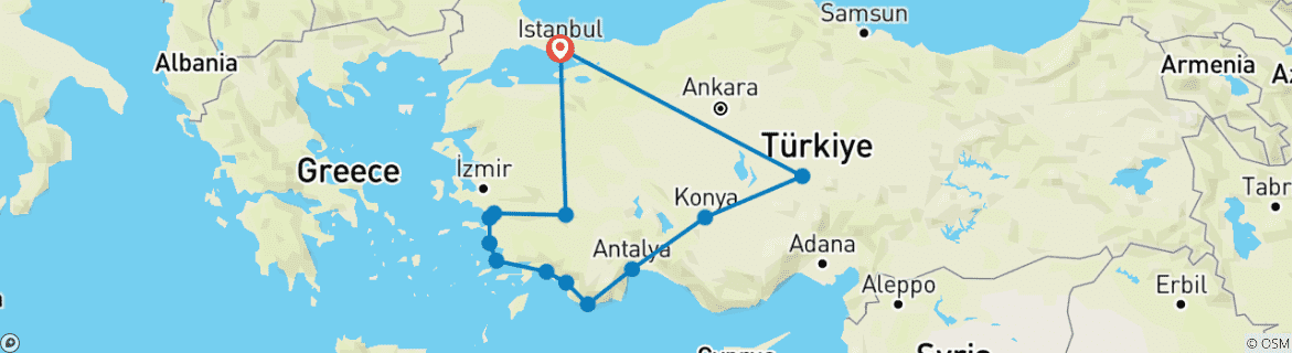 Image of a map showing the route of the tour