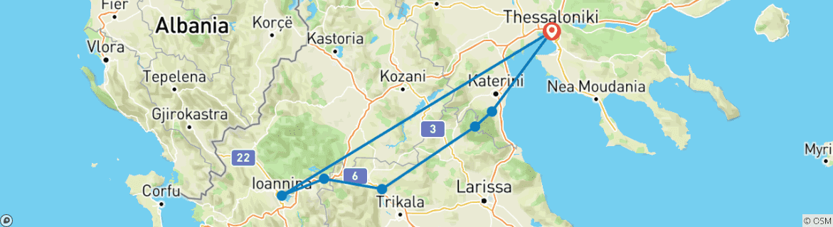 Image of a map showing the route of the tour