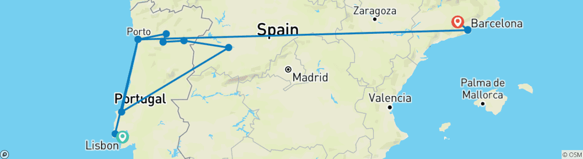 Foto van een kaart met de route van de rondreis