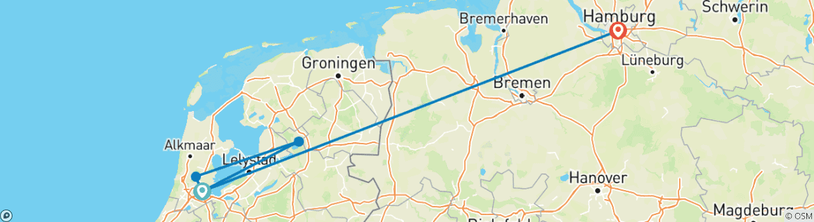 Image of a map showing the route of the tour